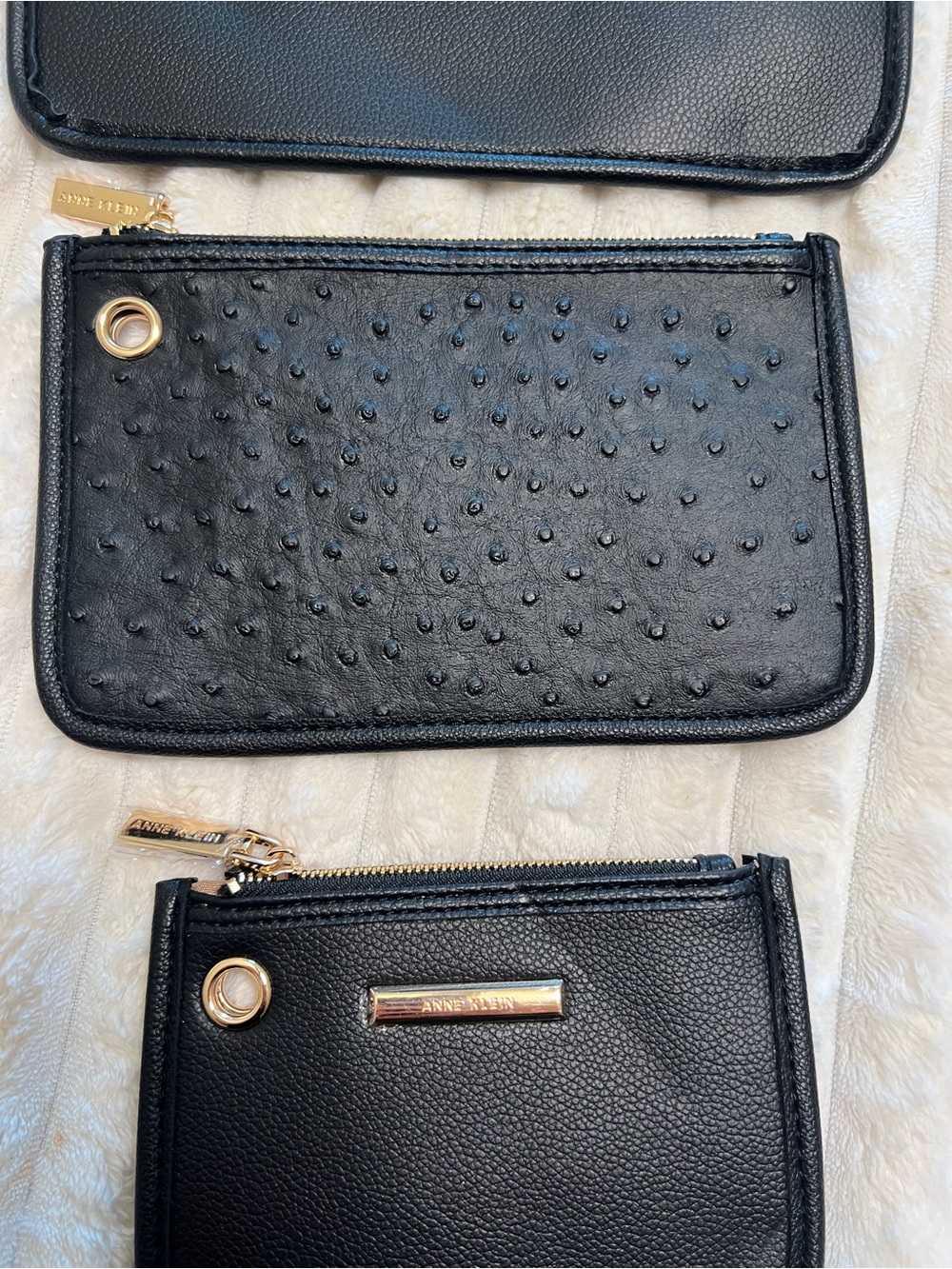 Anne Klein Black Leather like Wristlet Trio - 3-Piece Pouch Set - Picture 3 of 10